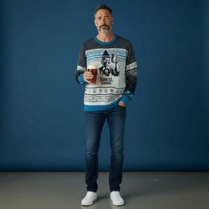 Shinesty Men's Samual Adams Fair Isle Pullover Sweater Blue White Size Large NWT